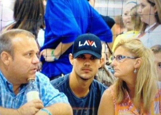 Deborah Lautner With Son Taylor Lautner Watching A Game